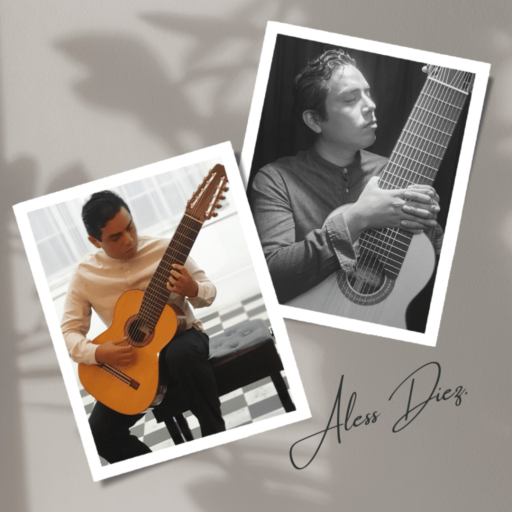 Aless Diez tocando guitaras de 10 y 12 cuerdas en conciertos.